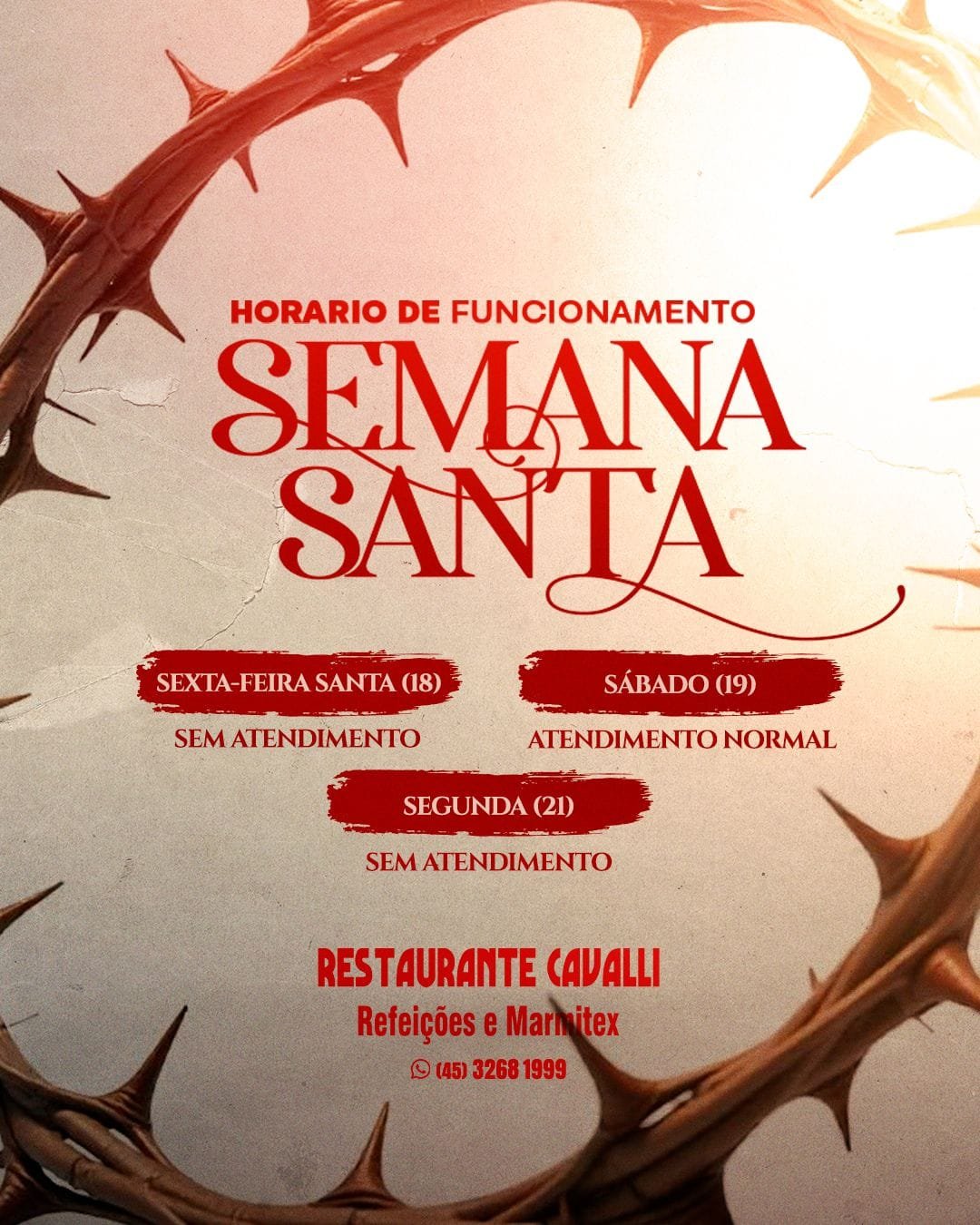 Saiba como vai funcionar o Restaurante Cavalli de Santa Helena durante o feriadão!