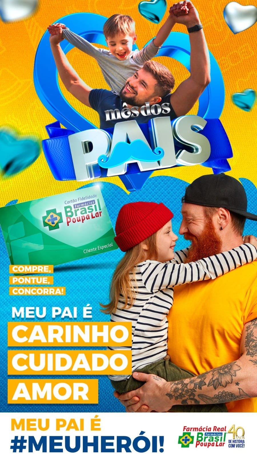 Há 40 anos, Farmácia Real Rede Brasil Poupa Lar comemora o Dia dos Pais e tem promoção especial!