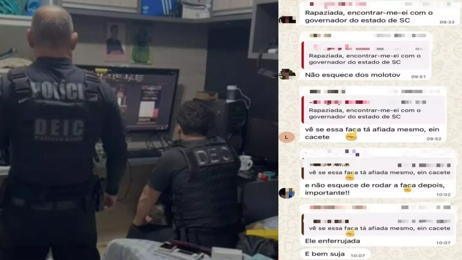 “Vê se essa faca tá afiada”: operação mira suspeitos de planejar ataque contra o governador de SC