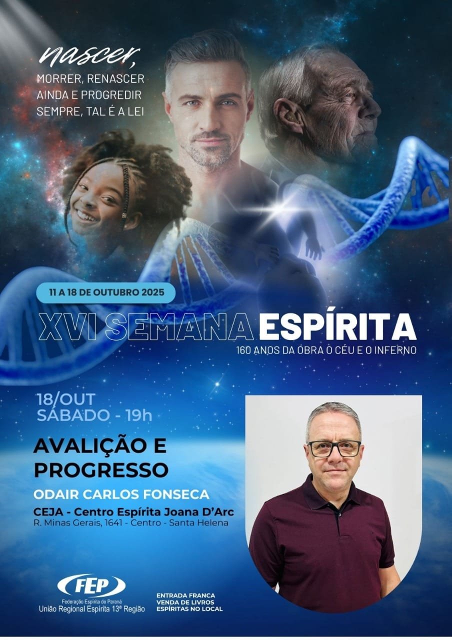 Sábado tem encerramento da XVI Semana Espírita com palestra “Avaliação e Progresso” no Centro Joana D’Arc de Santa Helena
