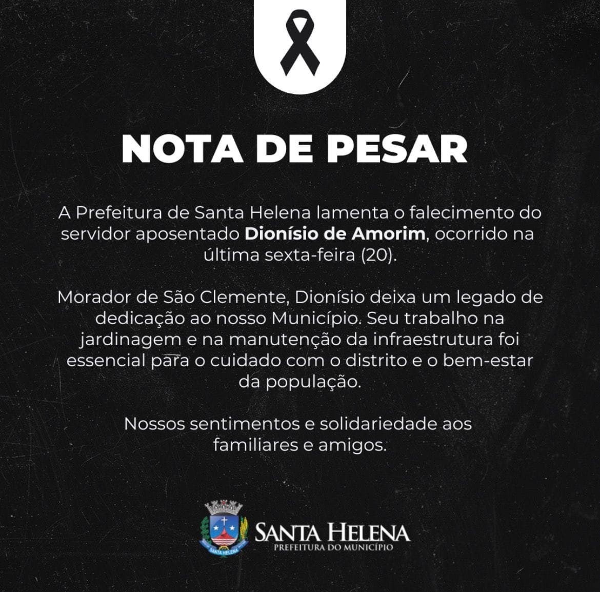 Nota de Pesar pelo falecimento de servidor aposentado de SH