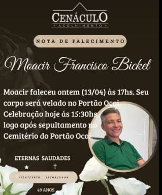 Nota de Falecimento de Moacir Bickel aos 49 anos