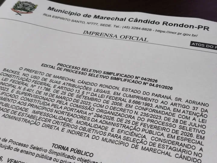 Inscrições PSS para estágio remunerado em Marechal Rondon