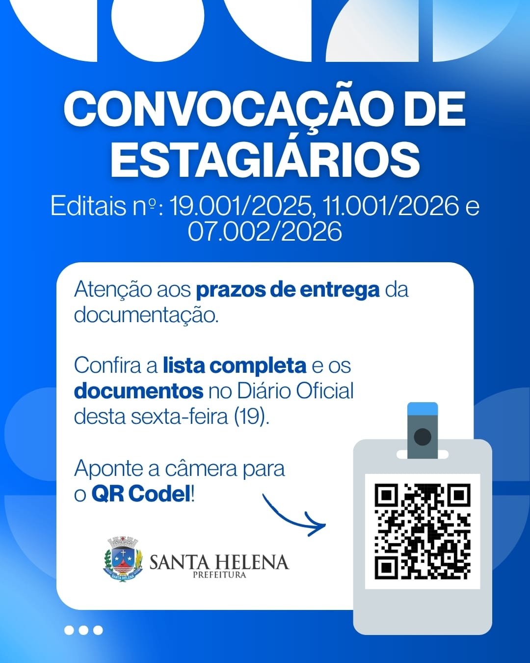 Prefeitura de Santa Helena convoca 24 estagiários aprovados em processos seletivos