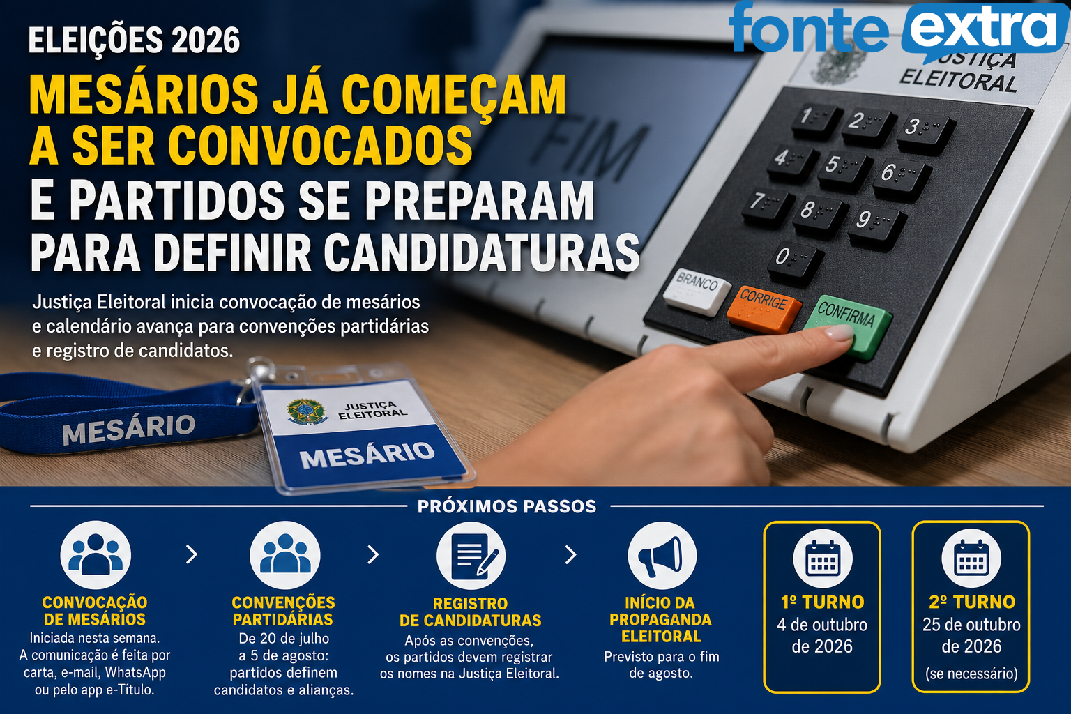 Eleições 2026 entram em nova fase com convocação de mesários e convenções partidárias