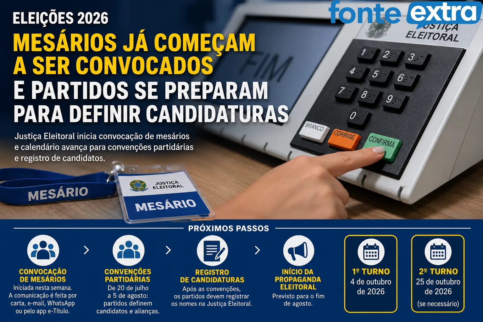 Eleições 2026 entram em nova fase com convocação de mesários e convenções partidárias