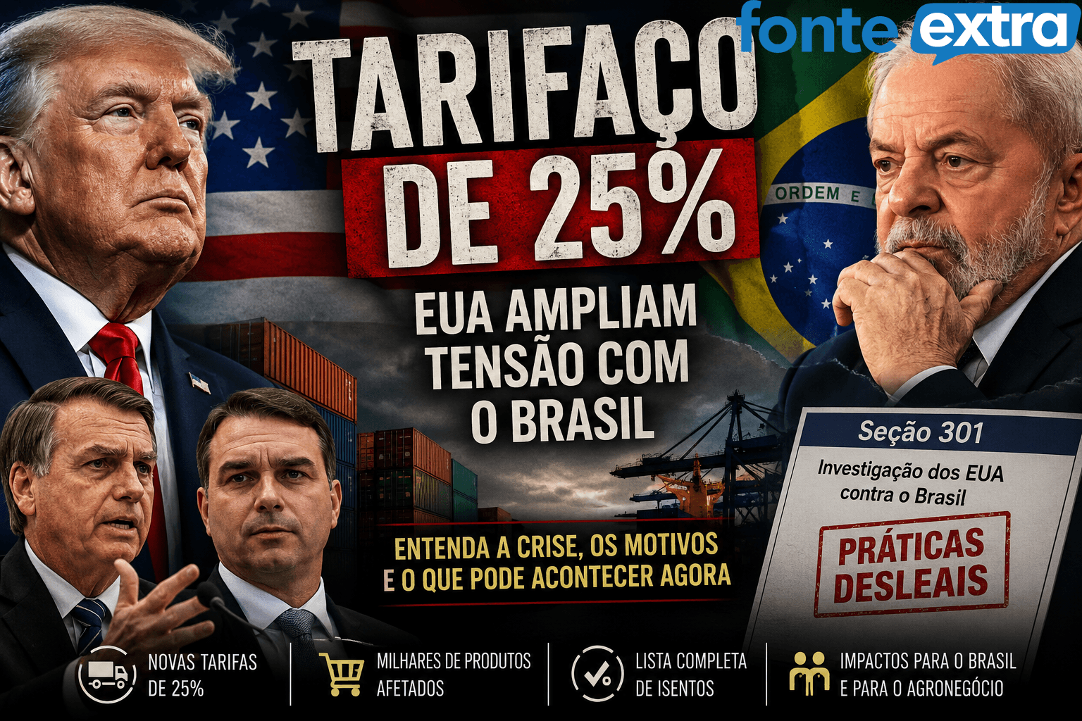Novo tarifaço dos EUA amplia tensão com o Brasil; entenda como a crise comercial chegou até aqui