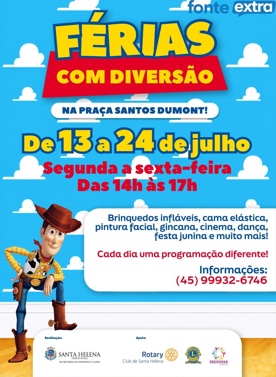 Prefeitura de Santa Helena promove Colônia de Férias gratuita na Praça Santos Dumont até 24 de julho
