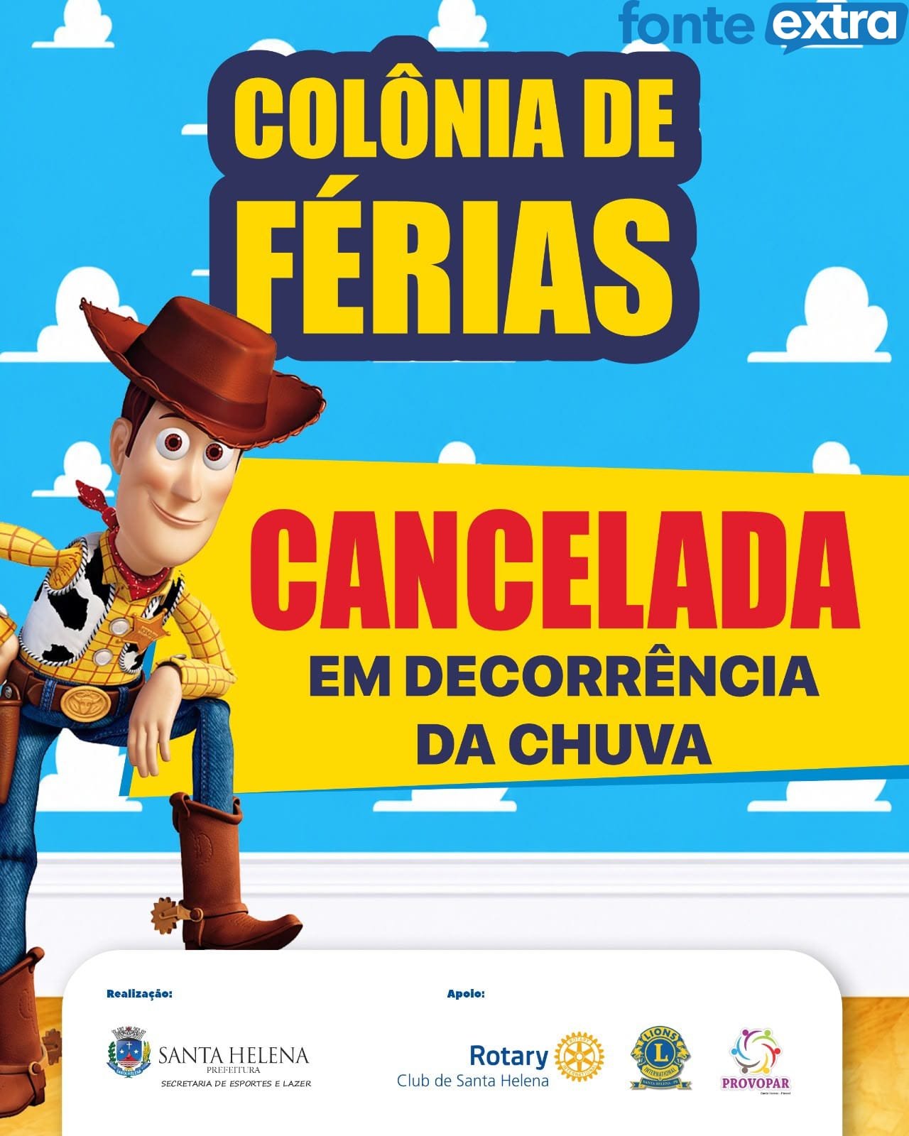Colônia de Férias “Férias com Diversão” é cancelada em Santa Helena devido às chuvas