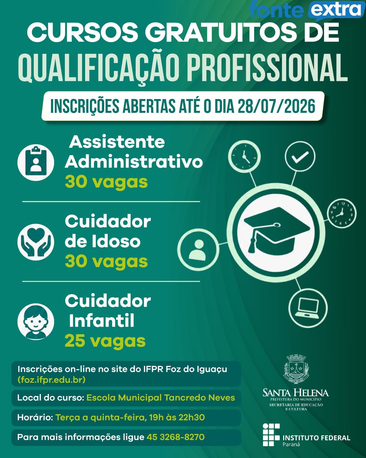 Termina na terça-feira o prazo de inscrição para cursos gratuitos de qualificação profissional em Santa Helena
