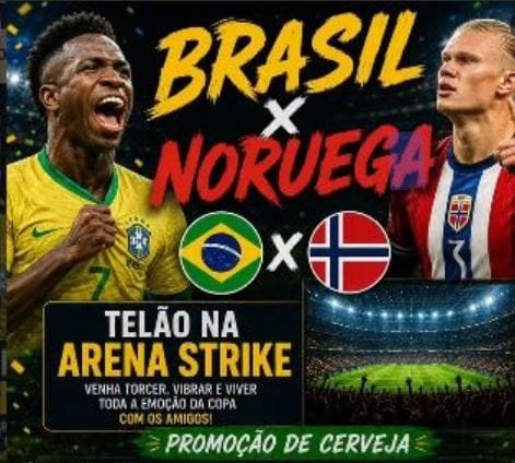 Arena Strike transmite Brasil x Noruega com superpromoções de cerveja em Santa Helena