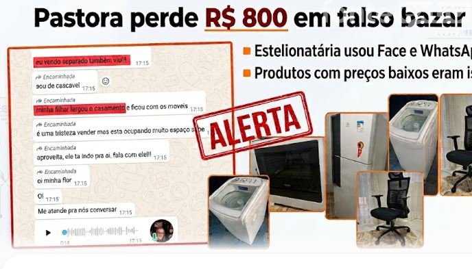 Pastora cai em golpe e perde R$ 800 em Santa Helena; trambiqueira usa Facebook para “vender” móveis e eletrodomésticos