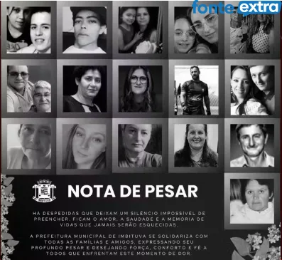 Prefeitura divulga fotos das 23 vítimas de acidente entre micro-ônibus e carreta no Paraná