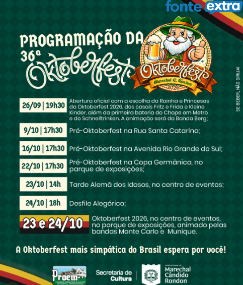Marechal Cândido Rondon divulga programação da 36ª Oktoberfest
