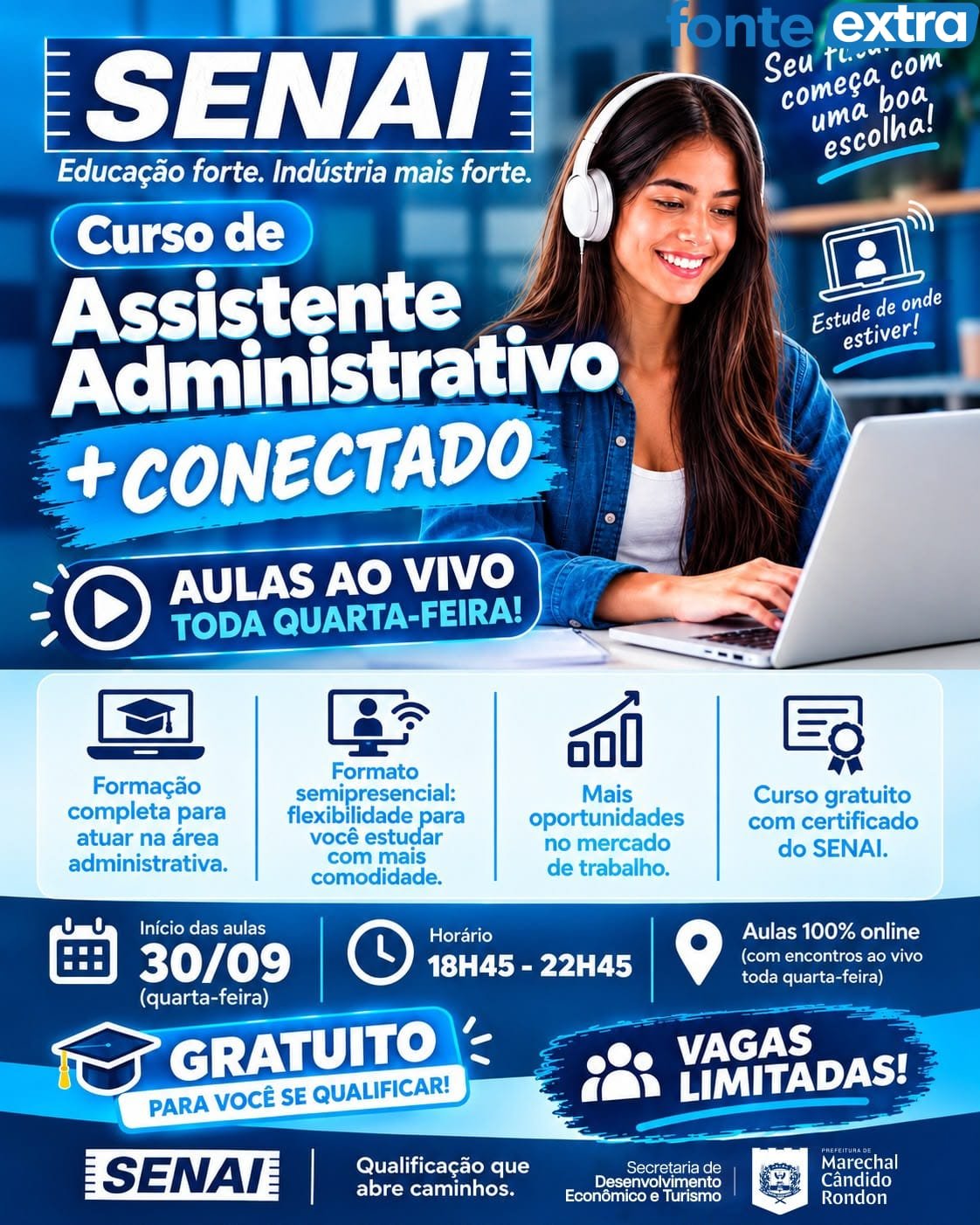 Senai Marechal oferece curso gratuito de Assistente Administrativo na modalidade online