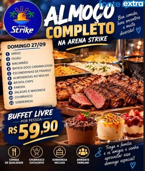 Churrasco suculento para um domingo especial na Arena Strike!