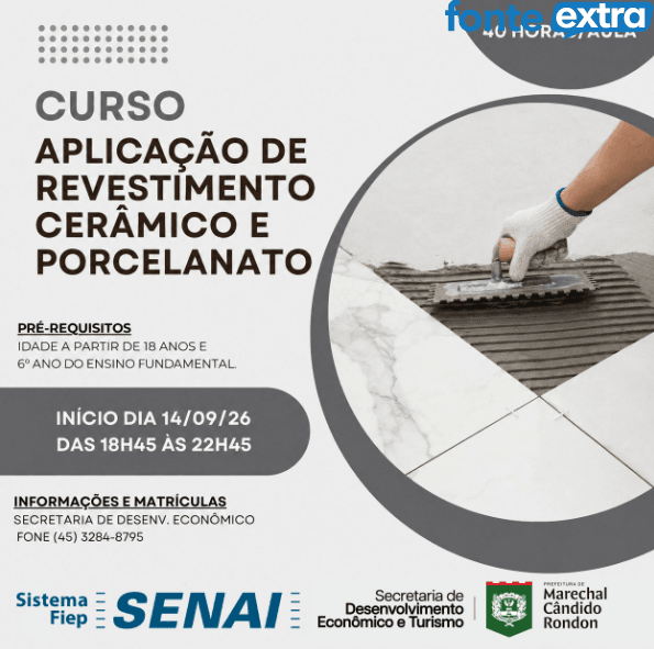 Prefeitura de Marechal e Senai oferecem curso gratuito de Aplicação de Revestimento Cerâmico e Porcelanato