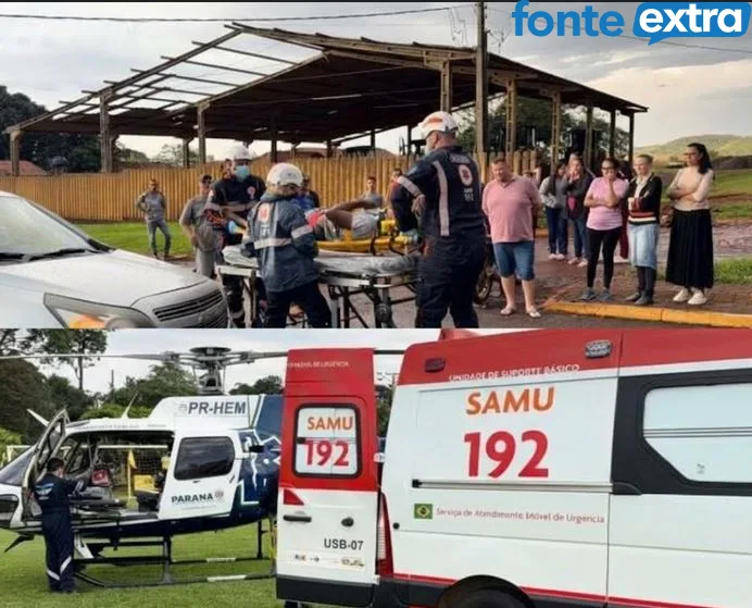 Dois casos movimentam equipes de salvamento em SH: Acidente com três numa moto. Idosa transferida de helicóptero