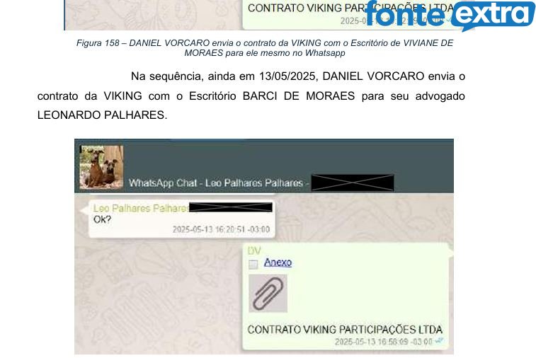 Fonte Extra acessa relatório da Polícia Federal enviado a Mendonça extraído do celular de Vorcaro