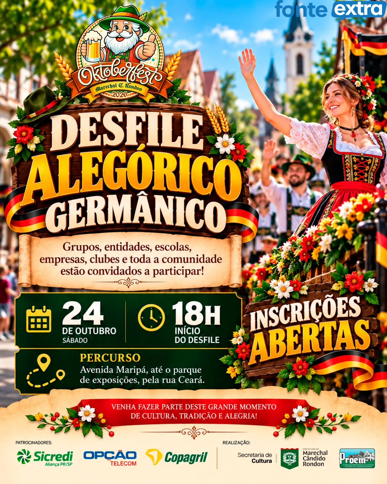Abertas inscrições para o Desfile Alegórico da Oktoberfest de Rondon