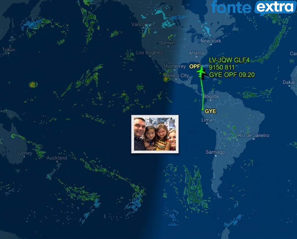 Flávio chega às 10h15 em território americano. Site mostra trajeto em tempo real