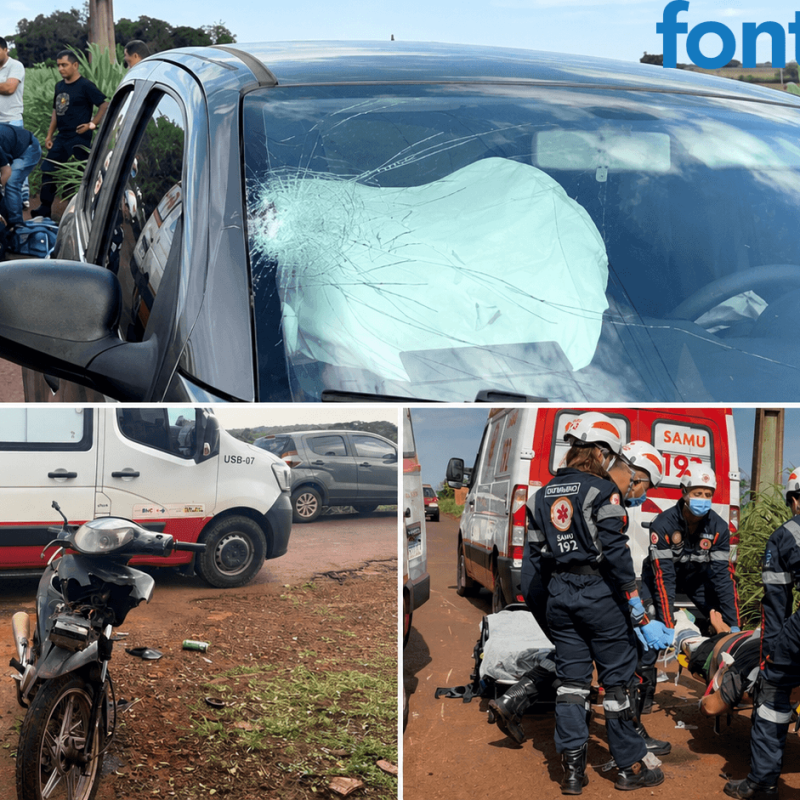 Motociclista fica gravemente ferido após colisão com carro em Santa Helena