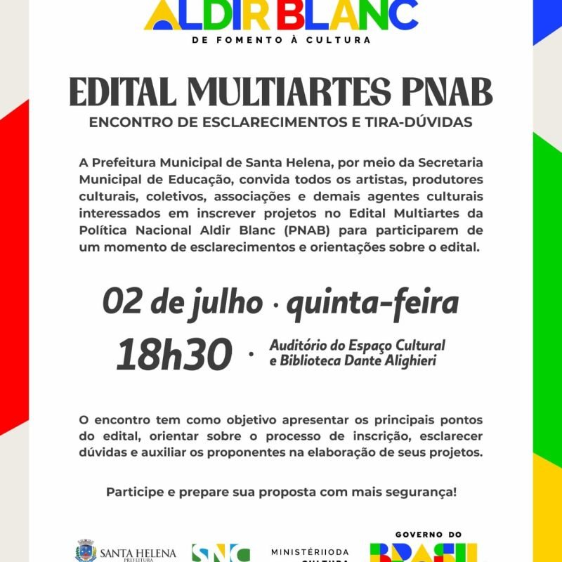 Prefeitura de Santa Helena abre inscrições para edital de fomento à cultura com R$ 210 mil da Lei Aldir Blanc