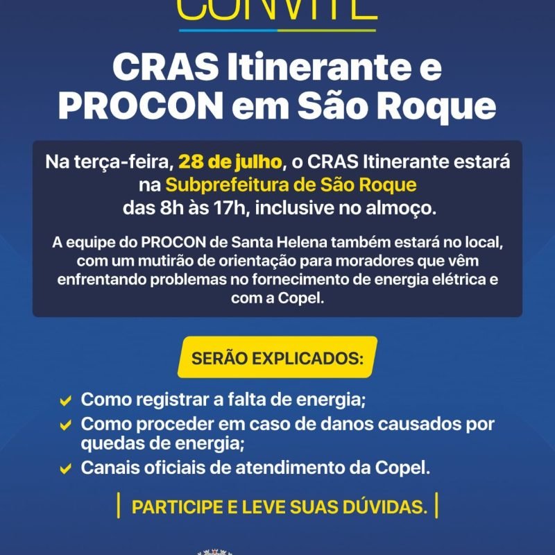 PROCON atende em São Roque nesta terça-feira e orienta sobre falhas no fornecimento de energia