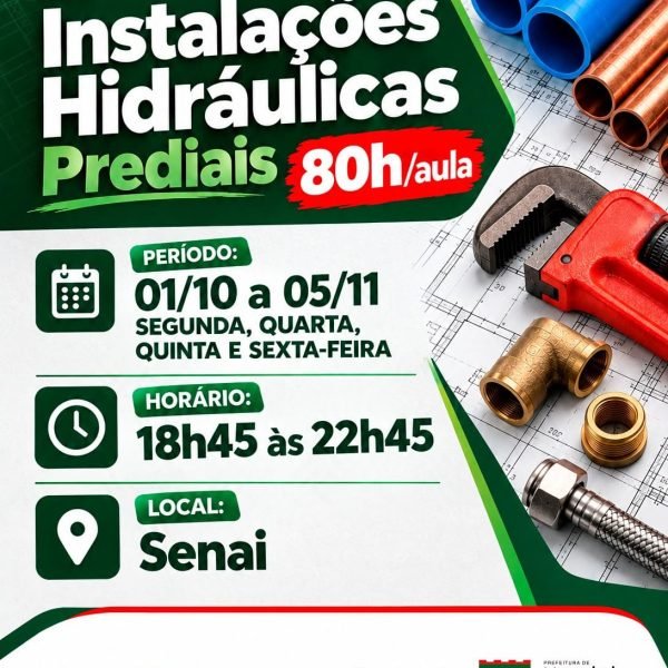 Prefeitura e Senai oferecem curso gratuito de Instalações Hidráulicas em Marechal Cândido Rondon