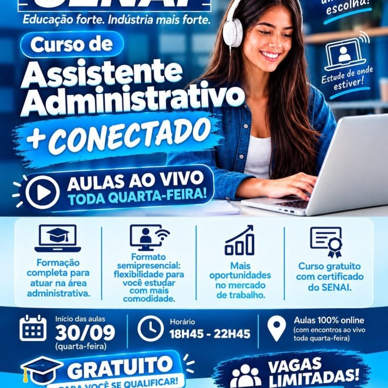Senai Marechal oferece curso gratuito de Assistente Administrativo na modalidade online