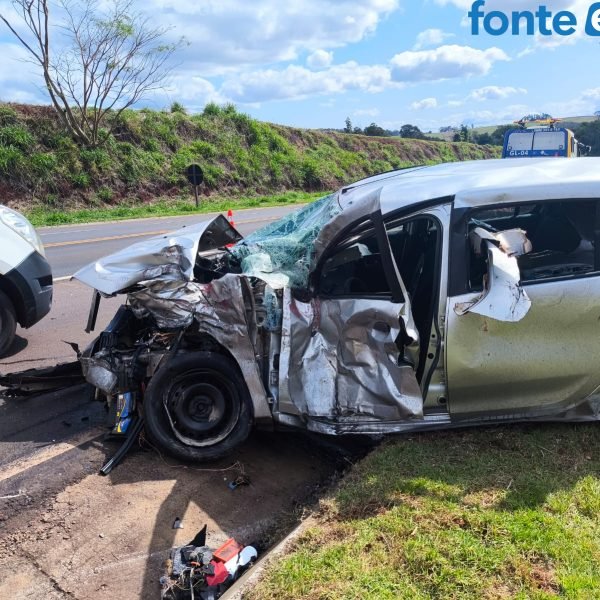 Sandero com placas de Santa Helena (vídeo) bate em caminhão e deixa dois feridos graves
