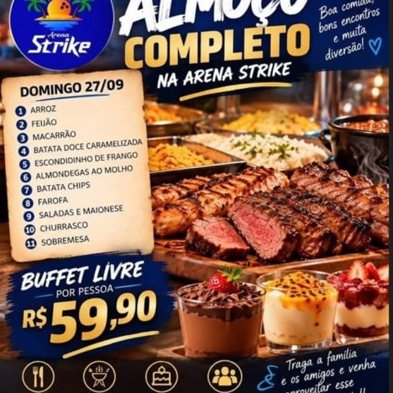Churrasco suculento para um domingo especial na Arena Strike!