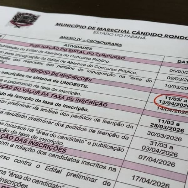 Inscrições para o Concurso Público na prefeitura de Marechal Rondon são até segunda