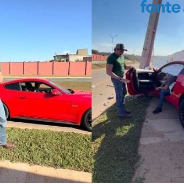 Amigo de empresário vai ‘testar’ Mustang, perde o controle e bate em poste em Goiânia (vídeo)