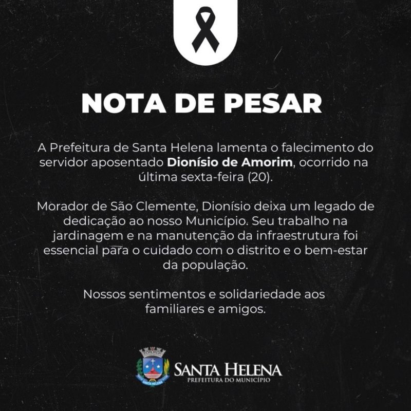 Nota de Pesar pelo falecimento de servidor aposentado de SH