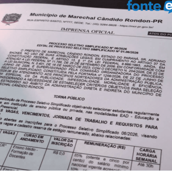 Inscrições para PSS na área da Educação em Marechal Rondon terminam nesta segunda-feira (27)